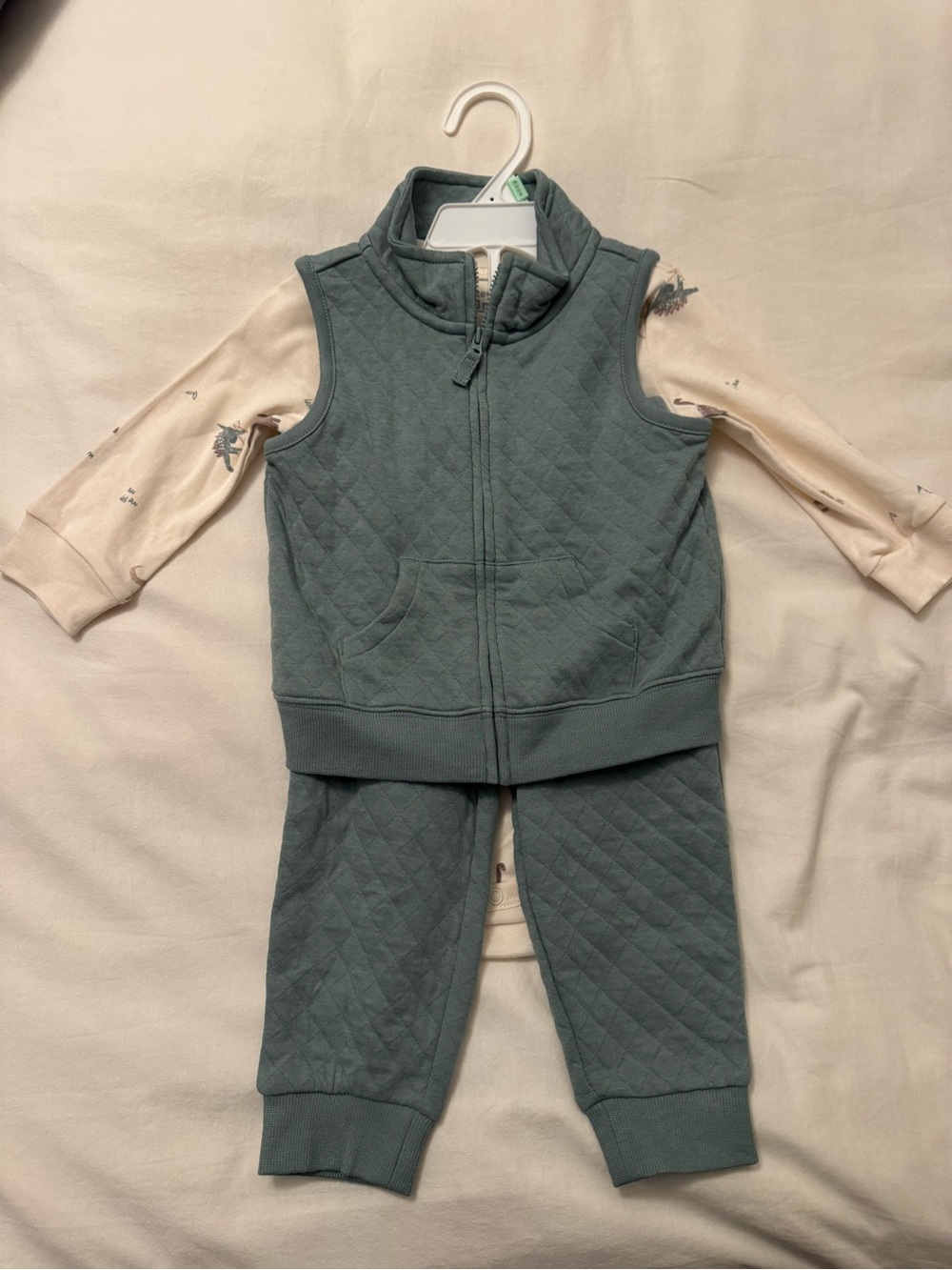 Carter's Quilted Sage Green Dino Vest and Jogger Set